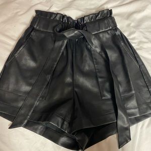 black leather cinch waist shorts